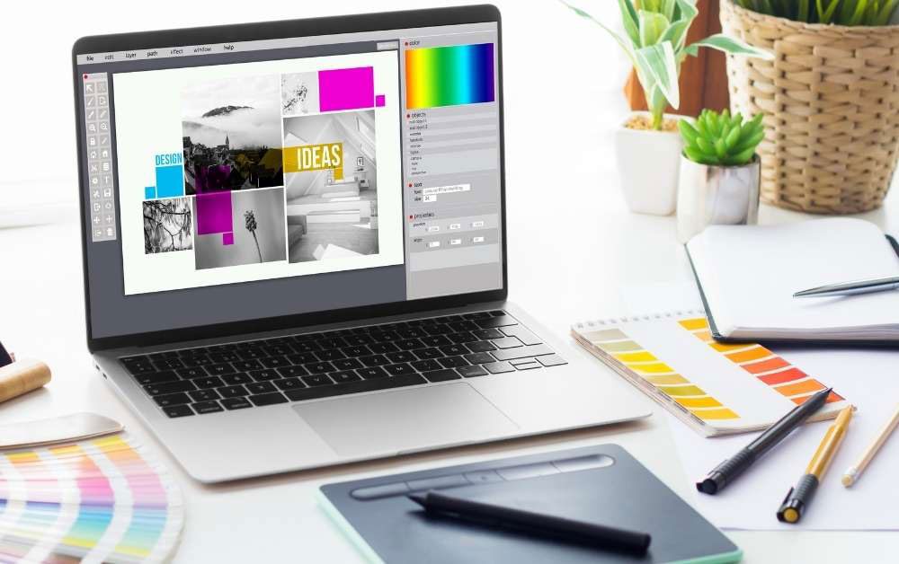 graphic design elements on laptop