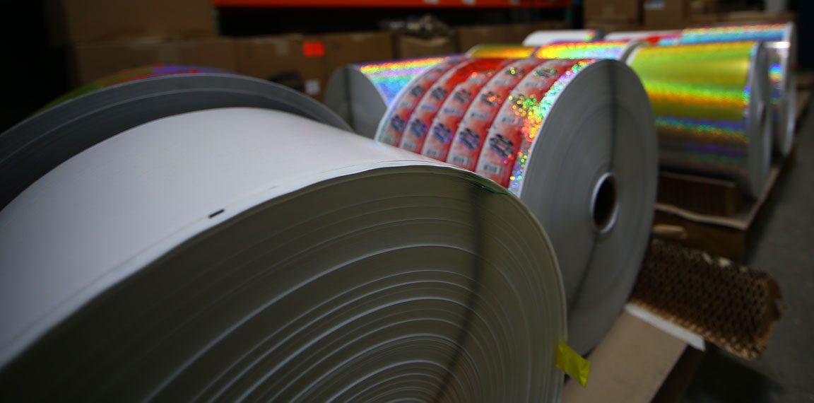 rolls of glitter varnish for product labeling